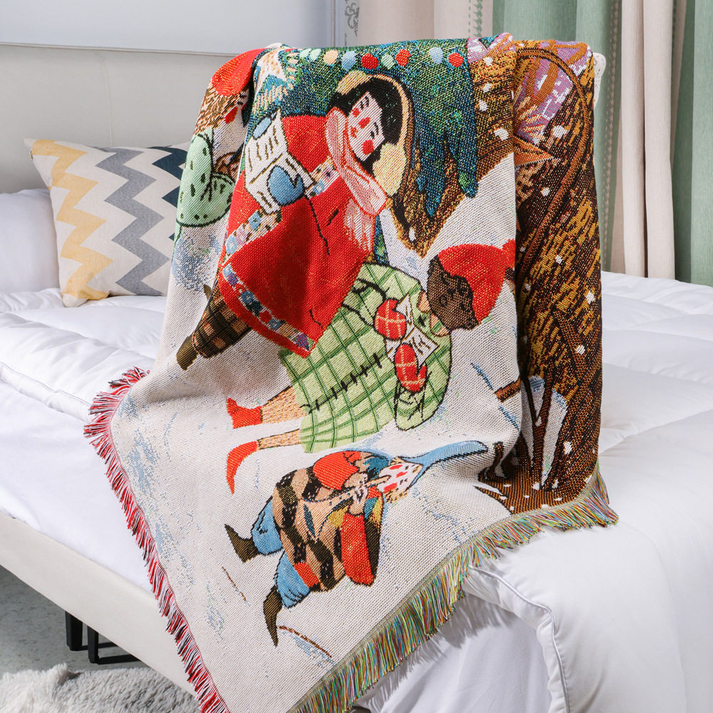 Trendy Jacquard Tapestry Christmas Sofa Throw Bohemian Sofa Blanket Anti-Cat Scratch Sofa Throw Thick Blanket