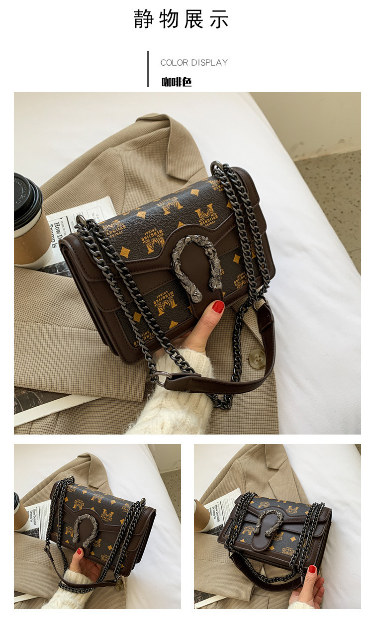 French Niche Bags for Women New Trendy Autumn and Winter Chain Shoulder Crossbody Bag Printed Small Square Bag Retro Style 11 undefined