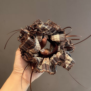 Lazy Style Maillard Color Plaid Bow Hair Tie High-End Bun Low Ponytail Hair Rope