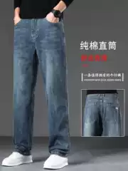 High-End Slim-Fit Men's Jeans, Loose Straight-Leg Pants, Summer Thin Blue-Gray Versatile Trendy Casual Pants with Stretch