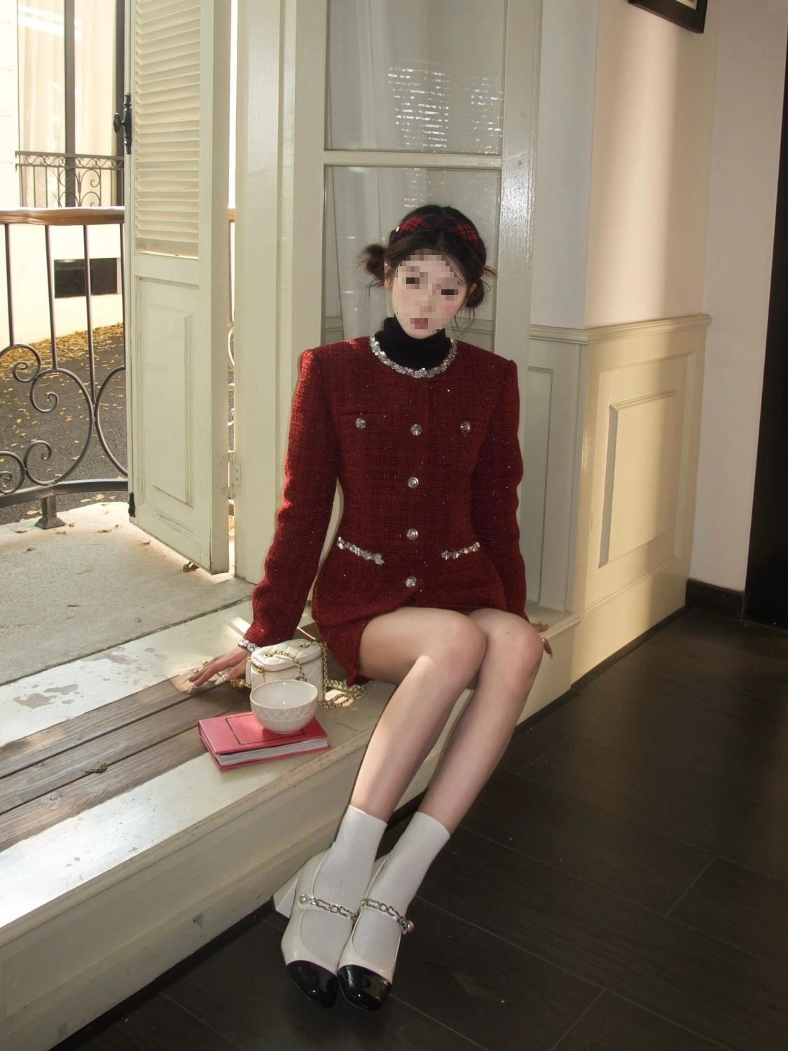 Red Christmas and New Year Suit for Women, New Winter Style, Rich Daughter, Small Fragrance Style Waist Jacket and Skirt Two-Piece Set