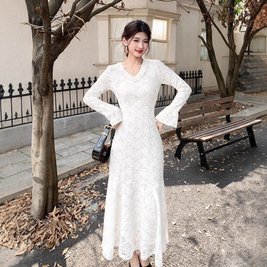 Elegant Velvet Lace Dress High End Slim Fit Mermaid Style Autumn Winter Occasion Wholesale Available
