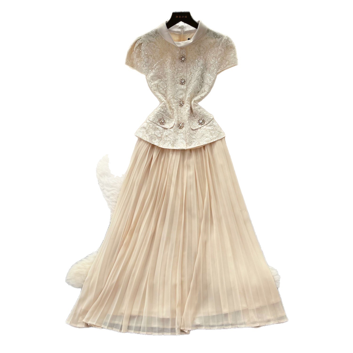 Elegant Pink Lace Dress High Waist Pleated Slim Fit Summer Office Wear for Women Wholesale Available