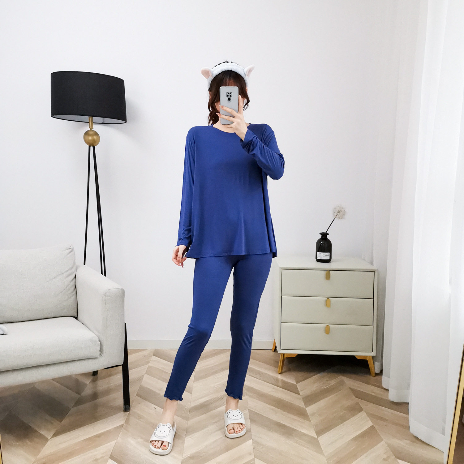 睡衣女秋季长袖宽松莫代尔韩版大码冬季家居服套装夏季哺乳月子服