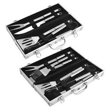 Small tube handle aluminum box barbecue suit multi-combination BBQ outdoor barbecue tools suit stainless steel handle barbecue utensils