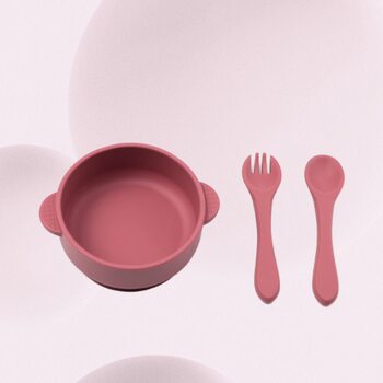 Factory direct silicone feeding tableware suit baby soft silicone bowl spoon fork tableware complementary bowl three-piece in stock