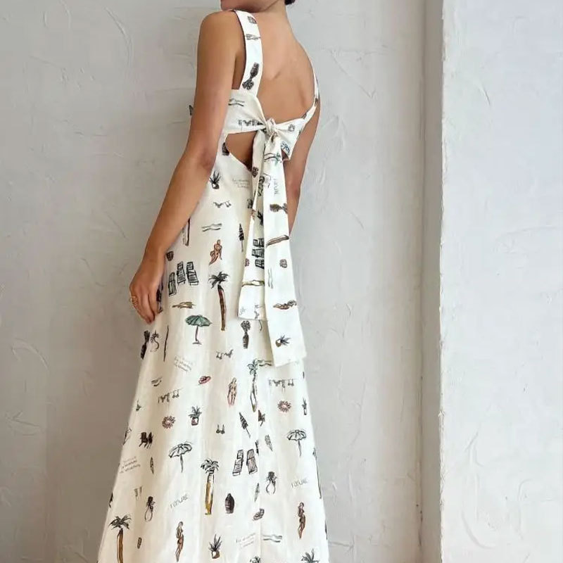 Spring Womens Dress Sleeveless Tie Back Floral Print Flared Hem Casual or Party Wear Wholesale Available