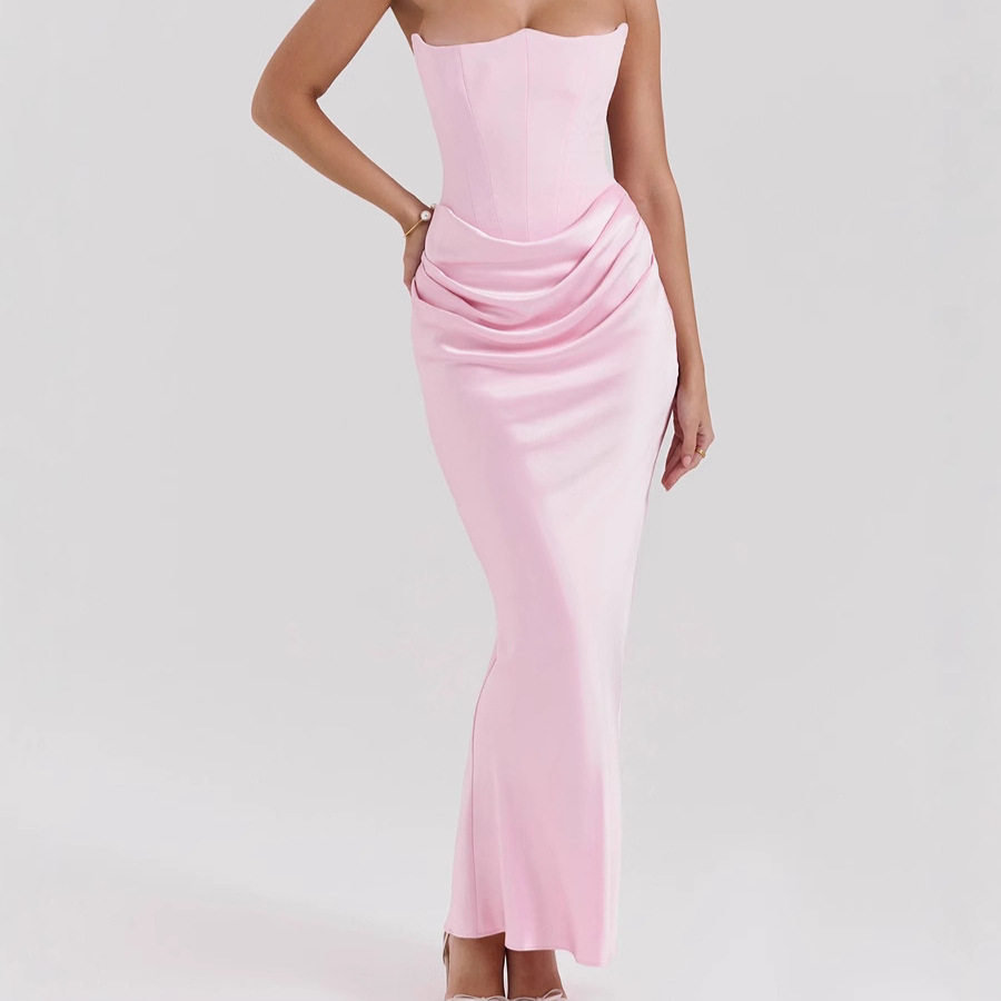 Multi Color Strapless Bodycon Jumpsuit Ruched Design Boned Structure Long Length Perfect for Parties and Events