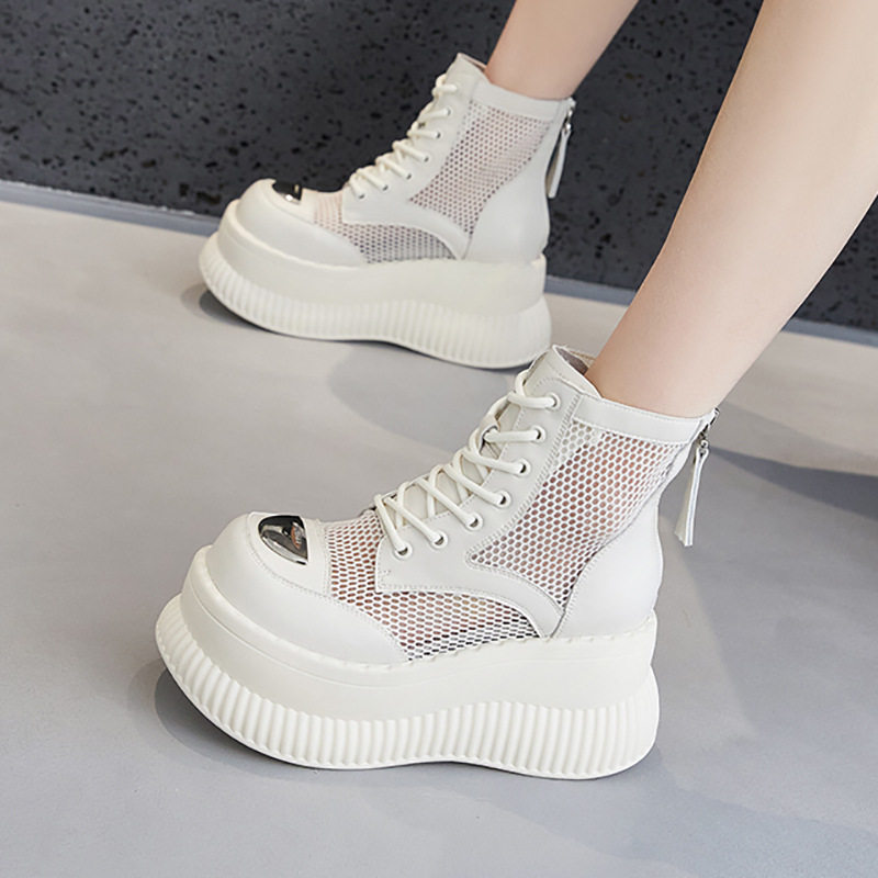 Sandal cao gót nữ hở mũi màu trắng, đế dày, quai chéo — Đen, Len nguyên chất