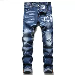 Autumn anD Winter New RippeD PainteD Men's Jeans Slim Fit Letter PrinteD Stretch D2 Jeans Skinny Beggar Pants