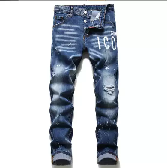 Autumn anD Winter New RippeD PainteD Men's Jeans Slim Fit Letter PrinteD Stretch D2 Jeans Skinny Beggar Pants