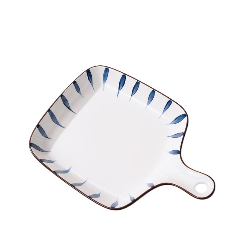 Japanese-Style Chiba Hand-Painted Handle Plate Bowl Instant Noodle Bowl Creative Trendy Oven-Safe Ceramic Tableware Set High Temperature Resistant