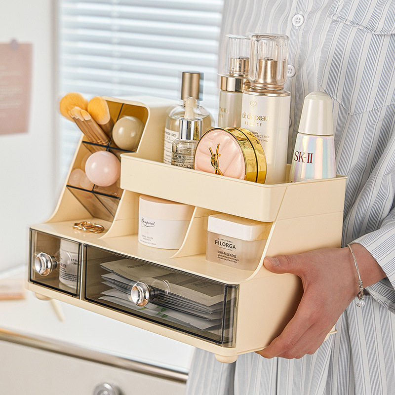 Drawer-type cosmetic desktop storage box household function lipstick skin care products compartment storage box multi-compartment finishing box