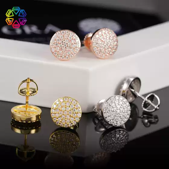 Cross-Border Hot-Selling Earrings S925 Silver Moissanite Classic Round Earrings with Gra Certificate Source Factory Direct Sales