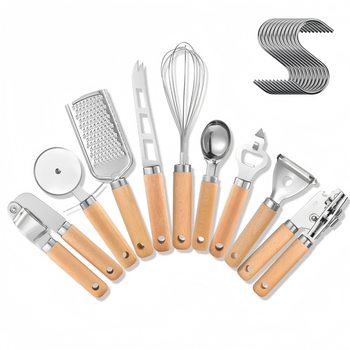 Wooden Handle Small Kitchenware suit Stainless Steel Egg Beater Baking suit Pizza Tool Cheese Knife Kitchen Gadget