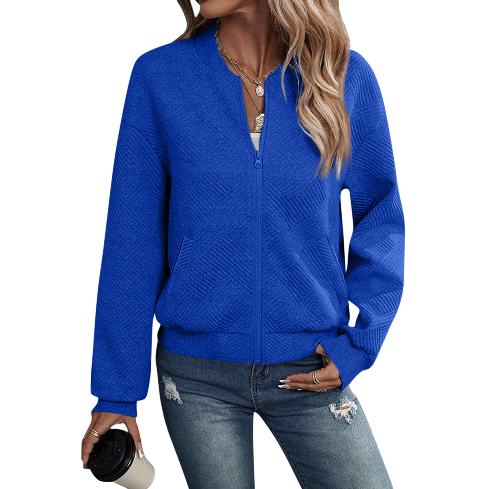 Autumn Long Sleeve Zipper Detail Cardigan Solid Color Lightweight Casual Style Wholesale Available