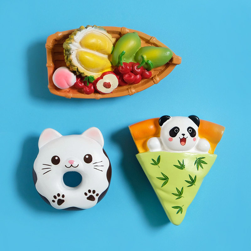 Creative Gourmet Refrigerator Stickers Simulated Food 3D Stereo Fruit Boat Kitten Biscuit Cone Magnetic Sticker Decoration