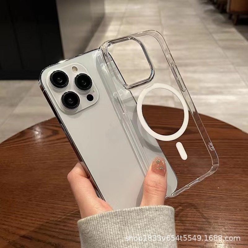 Applicable to Apple 15pro/MagSafe magnetic phone case iPhone13/12 high transparent pc fine hole magnetic phone case 11