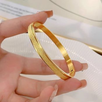 Sand Face Bracelet Women's Opening Light Luxury Niche Electroplated Real Gold Exquisite Planton Ring Bracelet High-grade Titanium Steel No Fading