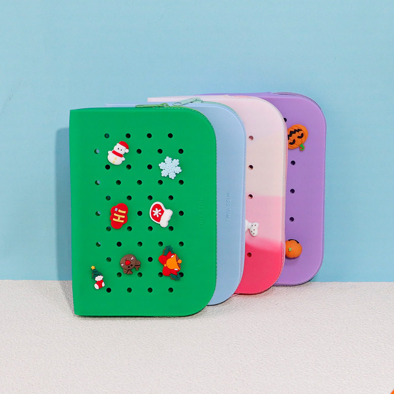 DIY Cute Silicone Hole Pencil Bag Student Large Capacity Stationery Box Pencil Bag Casual Stationery Storage Bag Wholesale