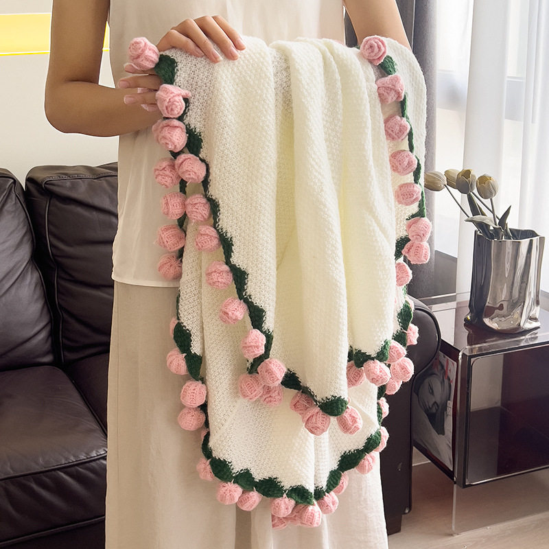 High-End Finished Bouquet Blanket Rose Hand-Knitted Blanket Knitted Blanket Girls Gift Office Nap Blanket