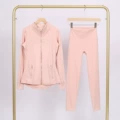 Sakura pink gold zipper jacket and cropped pants suit