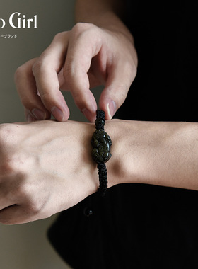 黑曜石貔貅手链款黑色水晶手绳饰品配饰潮士生生日圣诞礼物