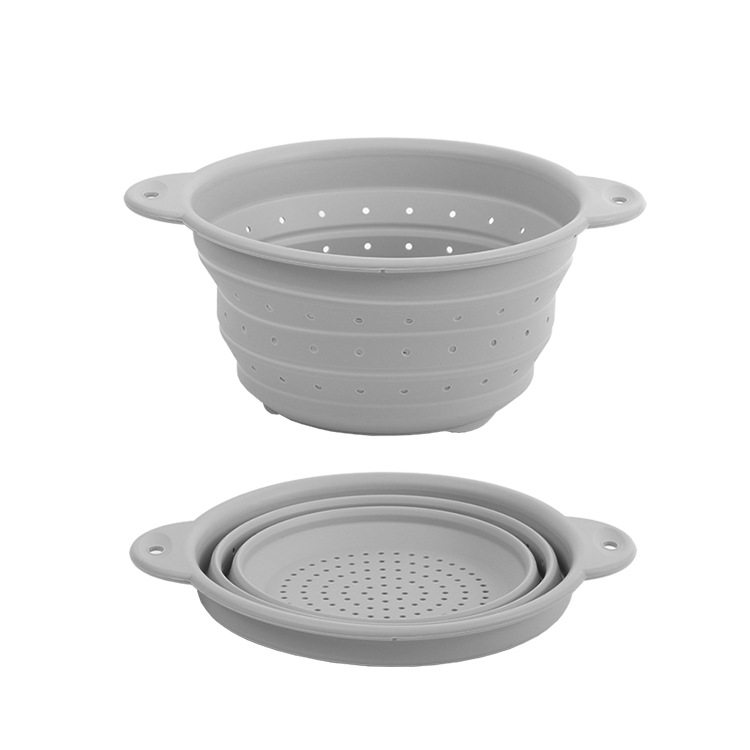 Food-Grade Silicone Foldableable Drain Basket Vegetable and Fruit Washing Basket Kitchen Round Square Drain Basket High Temperature Resistant
