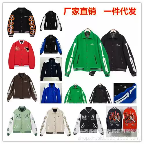 European and American AM Embroidered Letter Three-Dimensional Crack Bone Bomber Jacket Men's and Women's Baseball Clothes Cotton Coat Casual Jacket