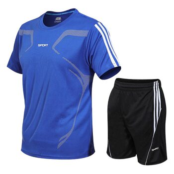 Cross-Border Summer Men's Casual Suit Short-Sleeved Plus Fat Plus Size Fat Men's Sports Shorts Slim Fitness Clothes
