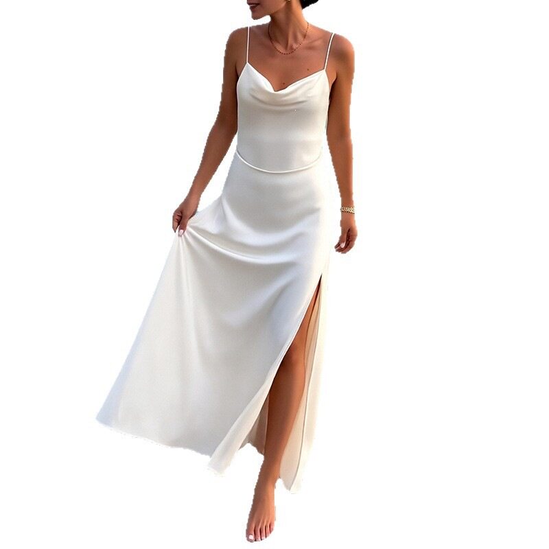 Womens Summer Dress Solid Color Open Back Split Design Casual Style Perfect for Vacations Wholesale Available