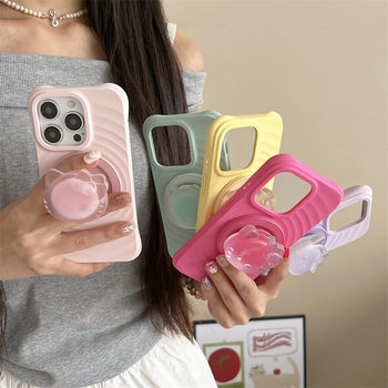 Wave Pure Color Stereo Kitty Magnetic Suction Suitable for Iphone16 Apple 15Promax/14 Mobile Phone Case Girly Heart
