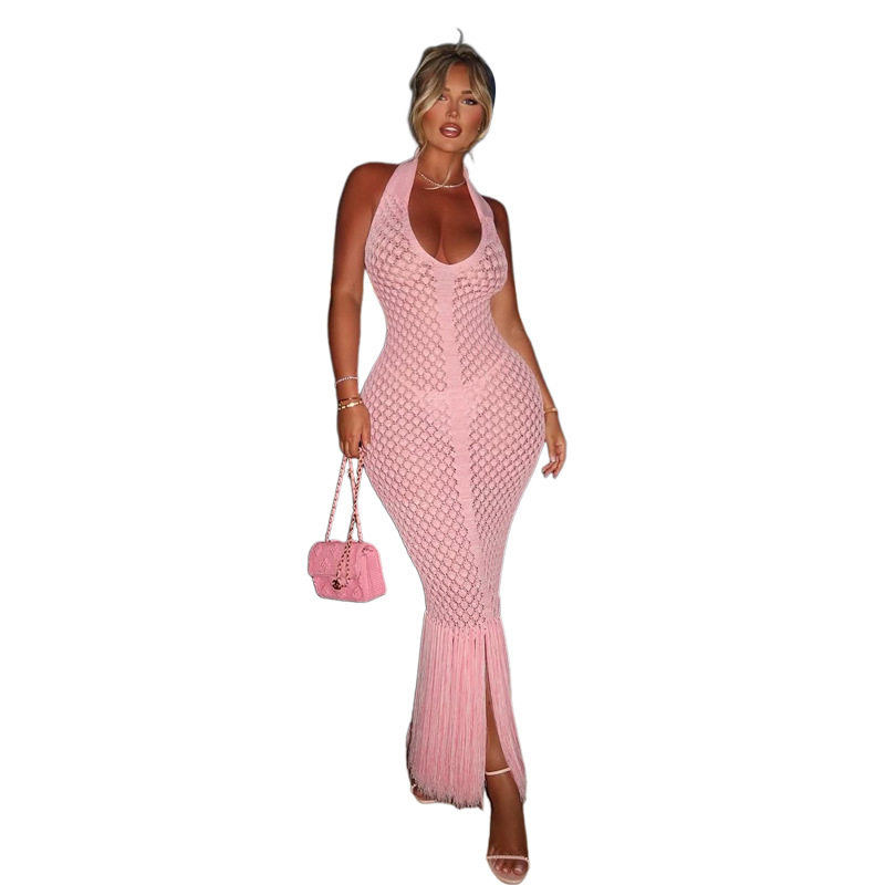 Summer Beach Dress Womens Sheer Knitted Fabric Sexy Solid Color Perfect for Vacation Wholesale Available