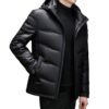 Haining men's sheepskin mid-length hooded white duck down casual down jacket warm real leather jacket winter