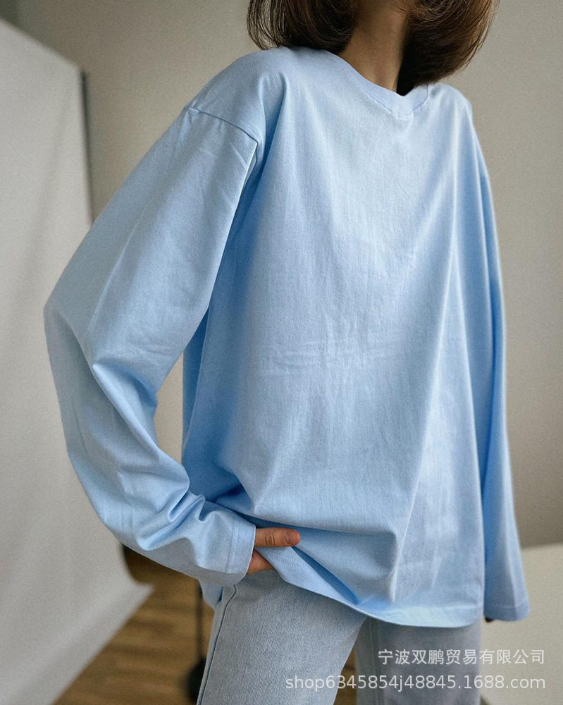 Womens Long Sleeve T Shirt Solid Color Loose Fit Casual Style 100 Cotton Spring Fall Wear Wholesale Available