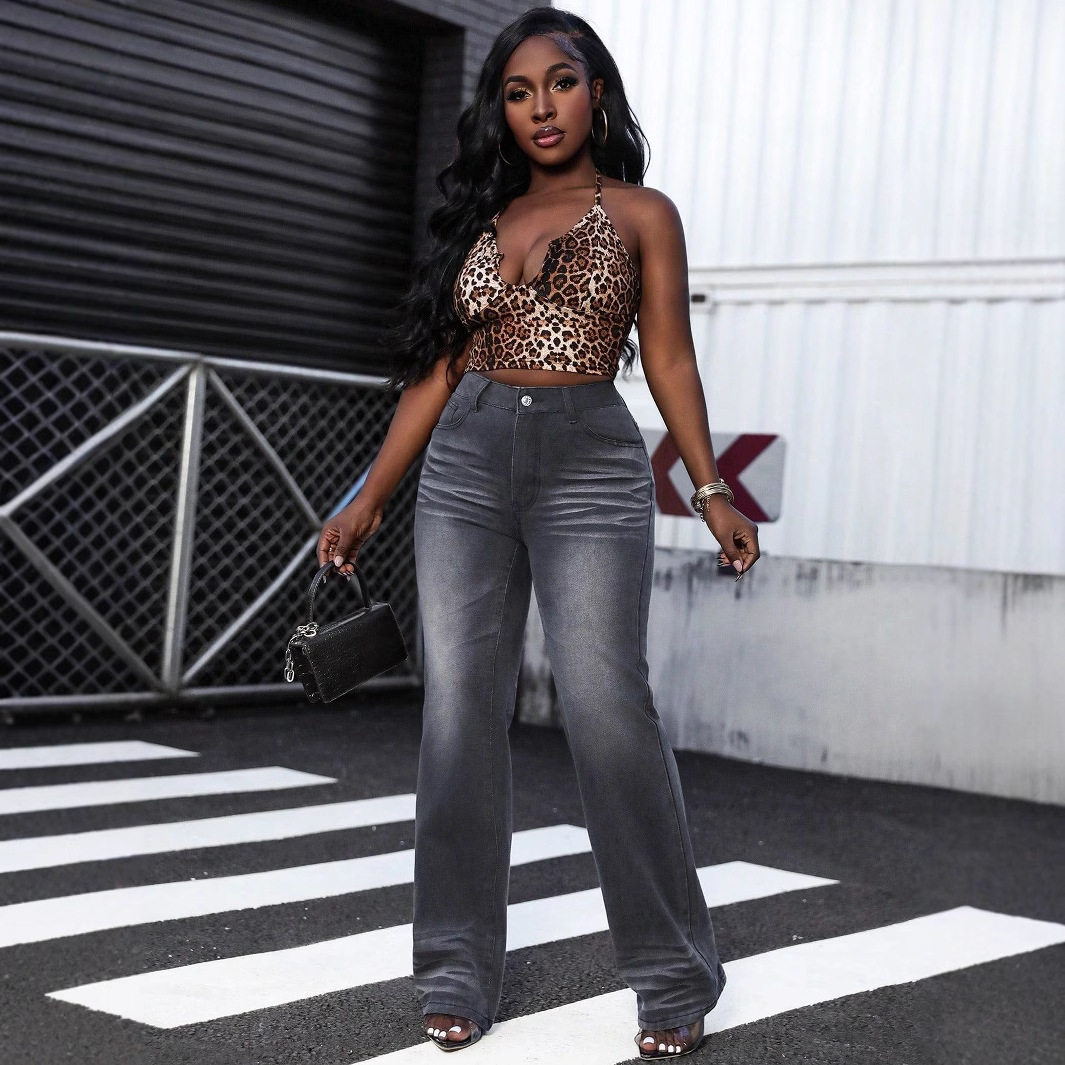 Womens Loose Fit Stretch Denim Pants Casual Street Style Perfect for Everyday Wear Ready to Ship