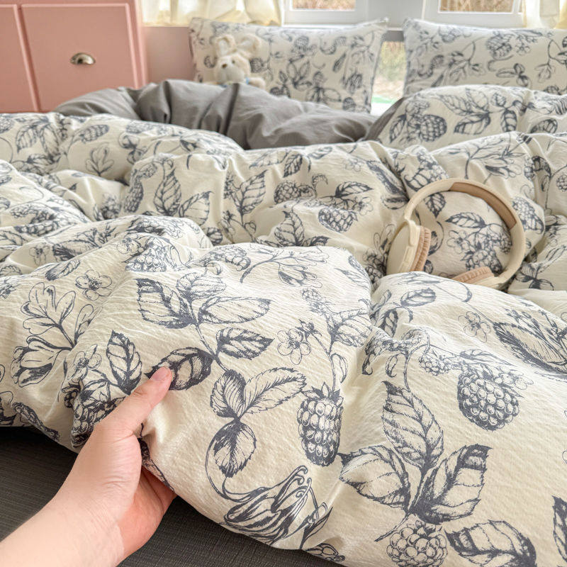 Ins Style a Category Mother and Baby Knitted Cotton Double-Layer Yarn Four-Piece Set of Fitted Bed Sheets Student Dormitory Quilt Cover Bed Bed Sheets Three-Piece Set