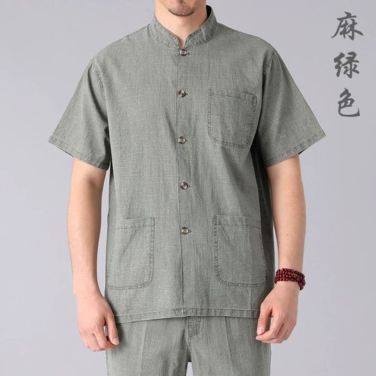 Summer Middle-aged Men Ice Silk Cotton Linen suit Middle-aged Dad Summer Loose Casual Clothes 40-70 Years Old
