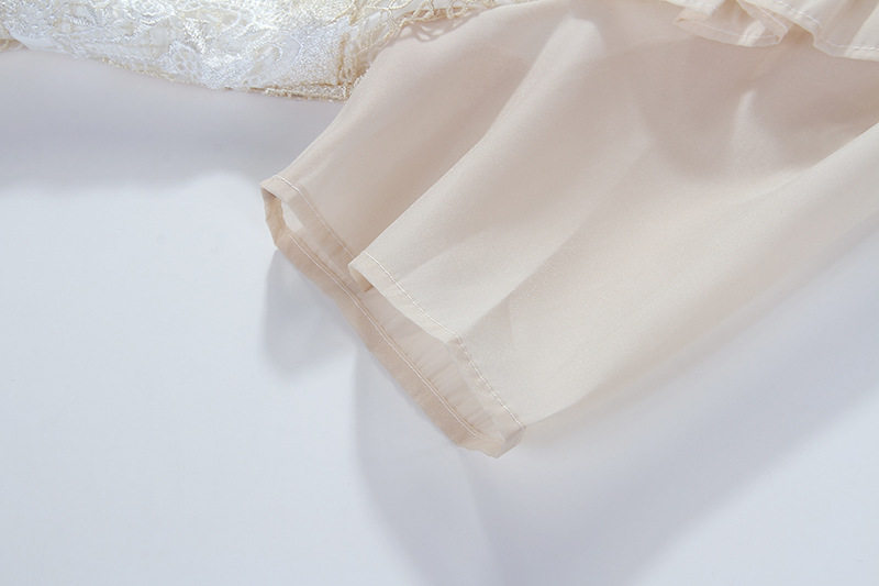 Đầm maxi nữ ren hoa thêu eo dây rút tay ngắn — Len tinh khiết chi tiết 8