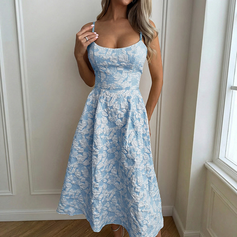 Elegant Princess Style Floral A Line Dress Sleeveless Waist Defined Summer Fashion Wholesale Available