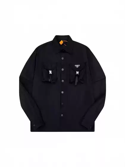 Pu La Trendy Brand Triangle Logo Nylon Work Jacket for Men and Women High Street Functional Shirt Detachable Sleeves Trendy Jacket