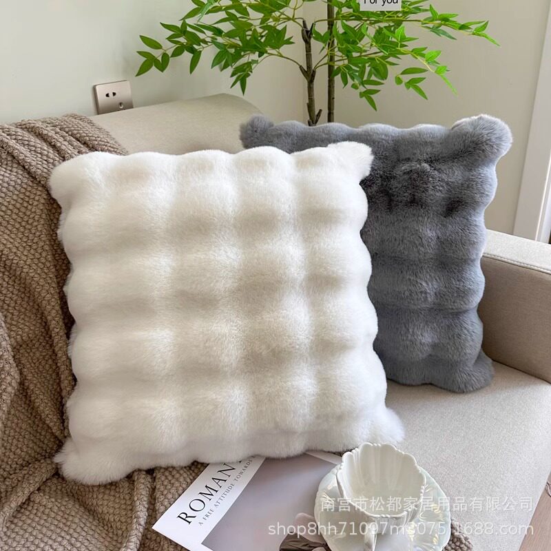 Cross-border imitation rabbit plush pillow case without core living room sofa bedroom pillow removable and washable double-sided velvet waist pillow