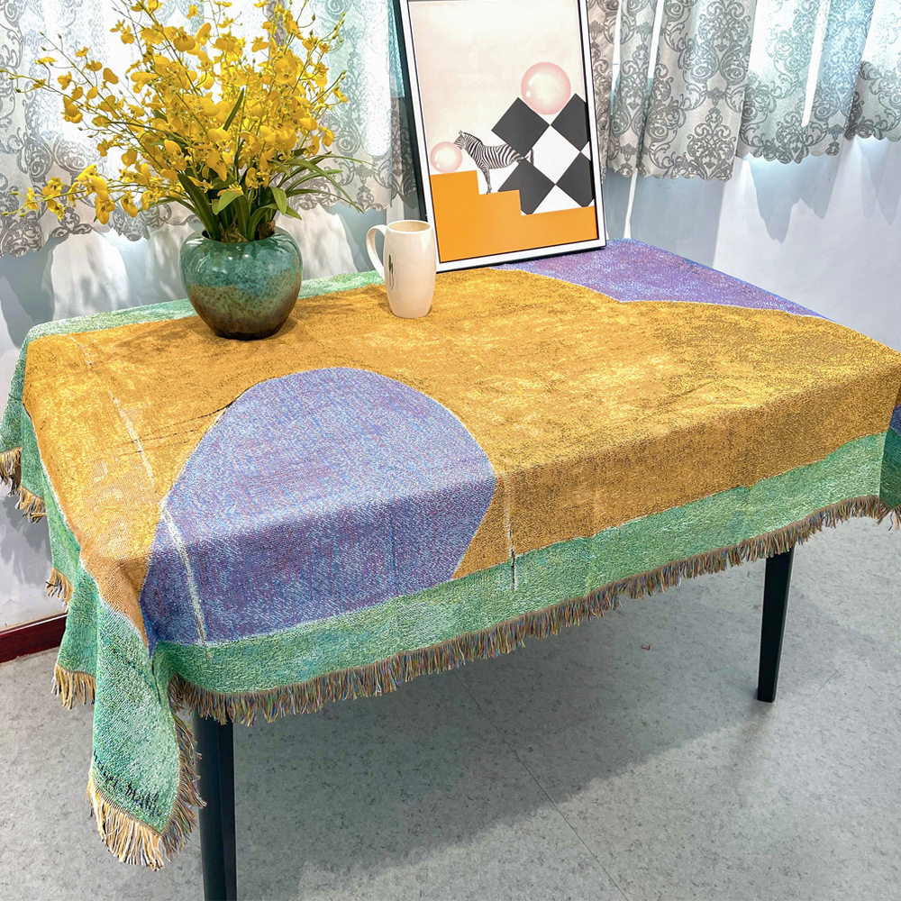 Modern Simple Oil Painting Decorative Blanket Jacquard Tapestries Outdoor Camping Blanket Universal Sofa Towel Sofa Blanket Carpet Tablecloth