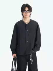 Forn3 Autumn New Retro Neutral Solid Color Round Neck Jacket Japanese Style Casual Pocket Workwear Coat Trendy Brand