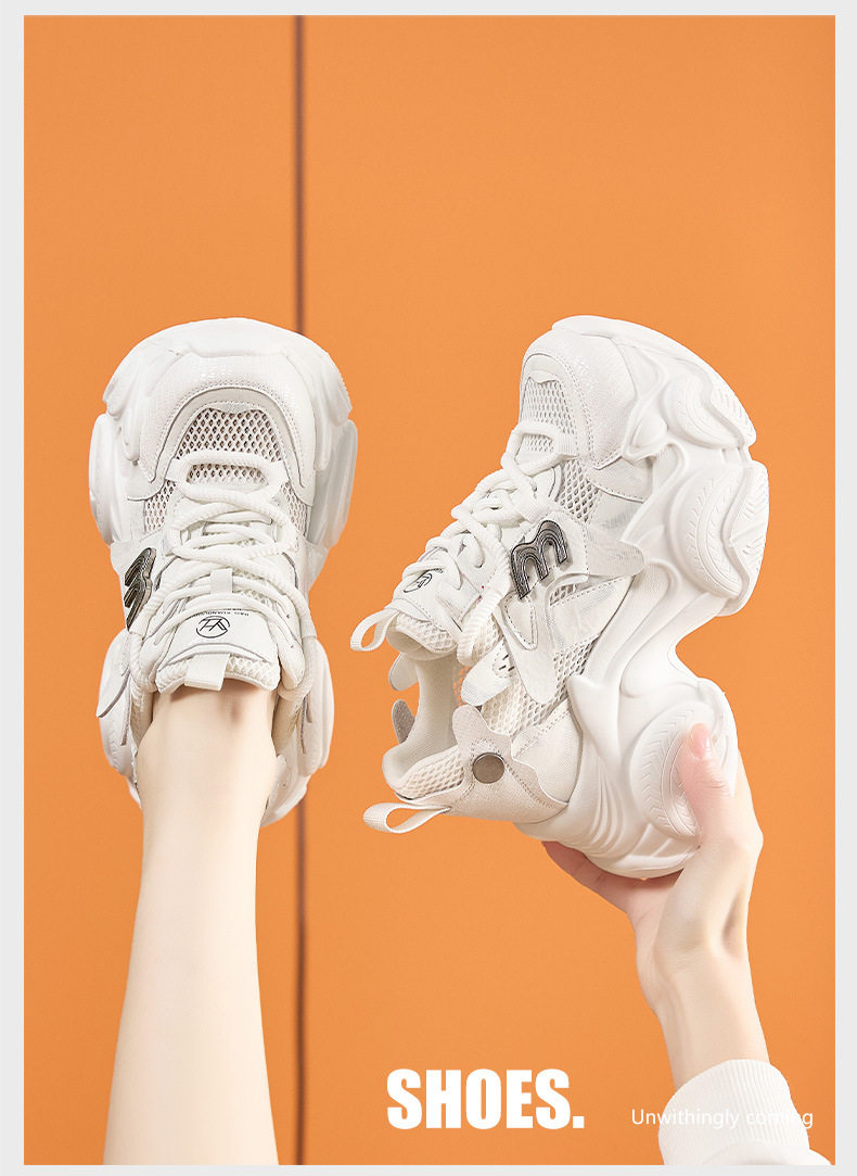 Giày sneaker nữ chunky đế dày lưới thoáng khí, gót siêu cao 8 cm — Xám, Trắng chi tiết 11