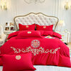 New Classy New Wedding Four-Piece Wedding Gift Set, Red Brushed Cotton Printed 4-Piece Set, Live Broadcast Hot Wholesale