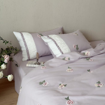 Girly Pink 100S Pure Cotton Brushed Four-Piece Set Cute Towel Embroidered Autumn and Winter Quilt Cover Thickeneded Warm Bed Sheetss