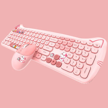 Skyscraper Meow Meng PLUS Wireless Keyboard Mouse suit Girls Cute Chocolate Office Unlimited Keyboard