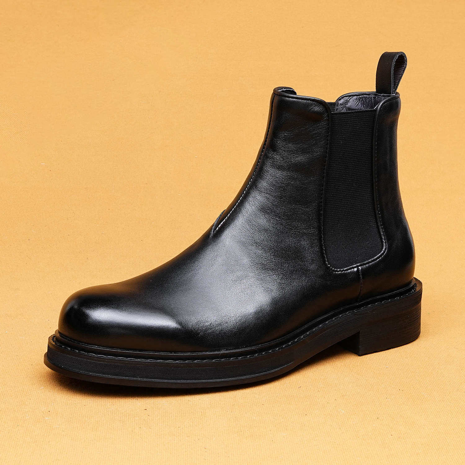 Giày Chelsea Boot Nam Da Thật Chiều Cao Đế Khoảng 3cm Phong Cách Anh Quốc Màu Đen