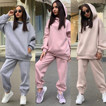 2023 Amazon European and American Autumn and Winter New Fashion Pure Color Hooded Sweatshirt Casual Two-Piece Suit for Women